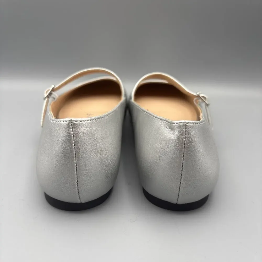LOFT Ballet Flats Size 9 Silver Mary Jane Shoes Square Toe Wedding Glam Fairy